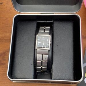 Seiko Silver and Black Square Dial Men's Watch